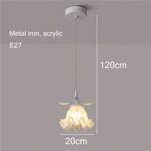 French White Flower Pendant with Green Accents Nordic Modern Farmhouse Ceiling Hanging Lamp Small Rustic Indoor Chandelier E2627 Base Dining Table Living RoomGreen - Verde - Ver 4