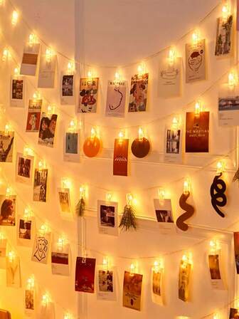 1pc 1.5/3m Photo Clip Light String,10/20 LED Fairy Lights With Clips, Battery Powered, Warm White Light, Suitable For Bedroom, With Clips, Can Hang Photos, Cards, Artwork, Wedding Party Wall Decoration Light,Christmas Decor Light