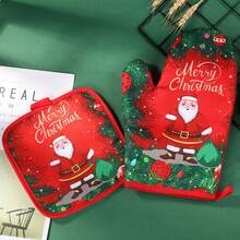 1 Juego de hermosos y prácticos guantes de horno navideños. Estos guantes de horno presentan un lindo diseño de Papá Noel y son tanto elegantes como prácticos, protegiendo sus manos de quemaduras. Perfectos para aislar hornos a alta temperatura, cazuelas y platos. Perfecto para la decoración de la cocina navideña. - Multicolor - Ver 2