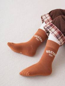 5 Pairs Kids' Thick Thermal Lined Mid-Calf Socks, Warm For Cold Weather, Suitable For Indoor, Outdoor, Sports Wear In Autumn/Winter