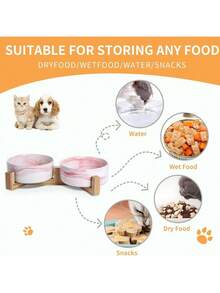Bát ăn cho mèo/chó bằng gốm sứ có chân đế gỗ chống trượt, bát đựng thức ăn và nước uống cho thú cưng có chân đế cao, bát ăn tròn cho thú cưng, có thể rửa bằng máy rửa chén, dễ dàng vệ sinh. - Màu Hồng baby - Xem 7