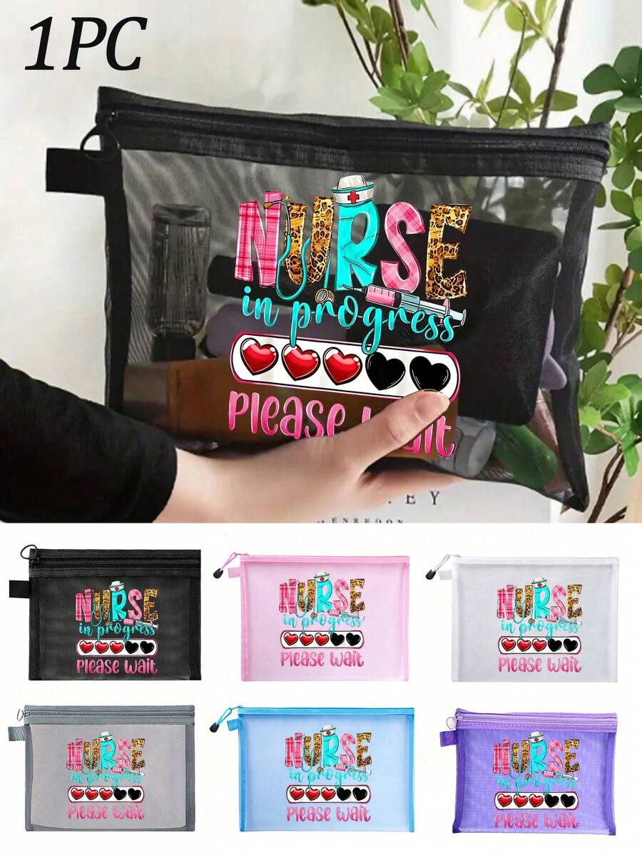 Mesh Nylon Nurse Theme Cosmetic Bag, With Nurse Pattern, Medicine Bag, Pill Bag,Portable Multi-Purpose Cosmetic Bag, Female Cosmetic Bag Travel Toilet Sorting Bag, Gifts For Doctors And Nurses Returning To School, Cosmetic Bag, Skin Care Bag, Washing Bag, The Best Gift For Medical Staff, Travel Essentials, Dormitory Essentials, And Home Essential Storage Bag,Mother'S Day Gifts, Gifts For Friends,Nurse Gift