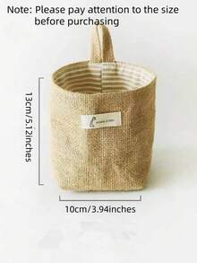 1pc Mini Jute Storage Hanging Bag, Cotton Lining, Desktop Organizer, Wall/Door Mounted Decorative Pouch