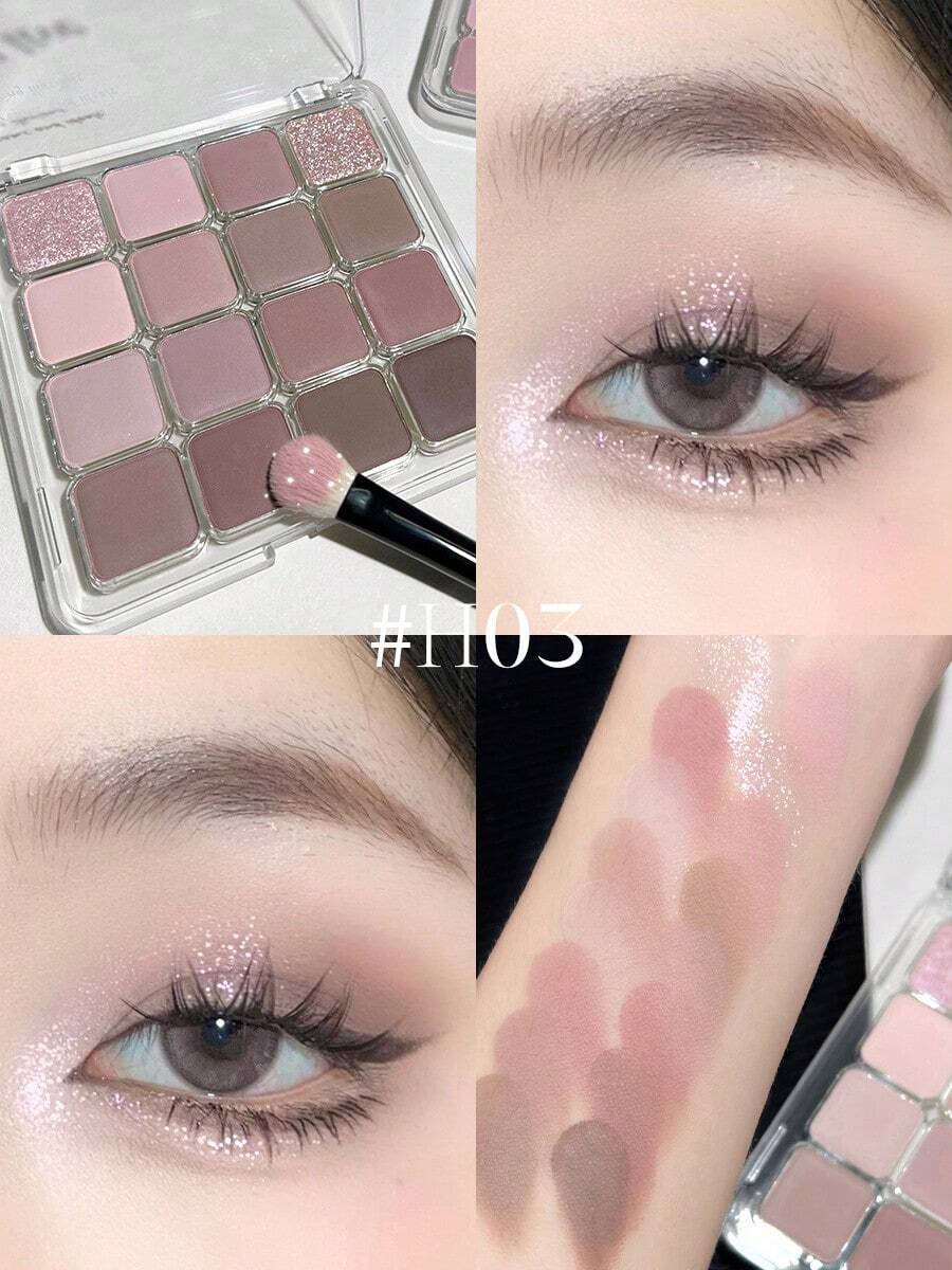 Bảng phấn mắt HOLD LIVE 16 màu, gồm các tông màu lì và nhũ gồm đào, dưa gang, xanh dương, hồng phấn