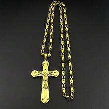 Catholic Jesus Crucifix Cross Pendant Necklace For Women Men Stainless Steel Gold Color Hip Hop Chain Amulet Jewelry Gift - Necklace - View 7