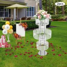 5 Tier Flower Stands, 2PCS Flower Stands, Crystal Flower Stands,Crystal Vases For Centerpieces,5 Tier Round Flower Stand For Wedding Reception Birthday Party Events Home Decor - Bạc - Xem 2