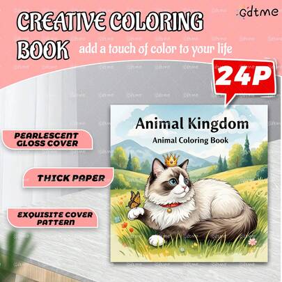 GDTME Reino Animal: Libro para colorear de adultos y adolescentes, con diseños audaces y sencillos de gato, conejo y vaca | Ilustraciones lindas y relajantes, perfectas para la comodidad (Serie de animales acogedores) 24 páginas intrincadas de un solo lado, líneas claras, hermosos patrones, excelente para relajarse, Navidad, Halloween, cumpleaños, fiestas, regalos de regreso a la escuela, 7.9*7.9 pulgadas.
