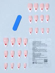 24pcs Almond-Shaped Red French Tip Press-On Nails, Almond Perfectly Fits Acrylic Nail Tips Set, Includes: 1pc Jelly Gel And 1pc Nail File, Easy To Wear French Manicure And Valentine's Day Nail Design, Suitable For Women's Daily Work And Parties. - Nhiều màu - Xem 3