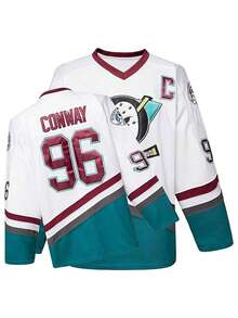 Ice Hockey Jersey From The Movie "Mighty Ducks", Size S-XXL, Charlie Conway #96, 90s Hip Hop Party Outfit - White - View 2