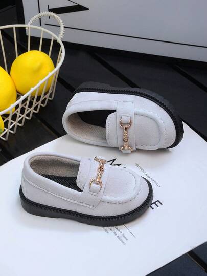1 Pair Classic Grey Faux Suede Metal Buckle Decor Fashion Versatile Slip-On Flat Baby Shoes, Comfortable Non-Slip Durable Lightweight Minimalist Toddler Walking Shoes, Suitable For Everyday Wear