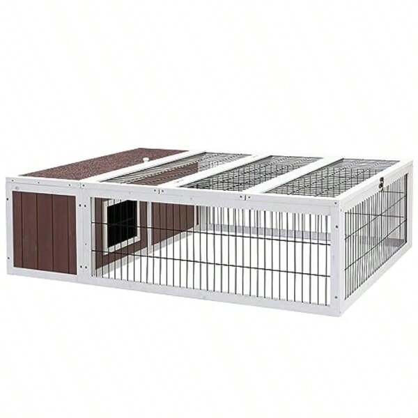 I.Pet Rabbit Hutch Large Rabbit Hutch Bunny Rabbits Coops Wooden Pet House Run Cage Walk In Guinea Pig Ferret Hen Outdoor Metal Door Roof Weatherproof DIY Farm Habitat