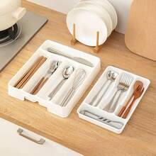 Kitchen Drawer Organizer Adjustable Divider Storage Box Utensils Cutlery Knife Fork Spoon Chopsticks Cabinet Built In Tray - 白色 L - 查看 1