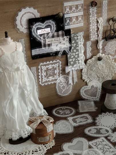 MOCARD 30pcs/Pack Vintage Elegant Lace Stickers For Scrapbooking, Creative Aesthetic Sticker Decals, DIY Decorative Craft Materials, Holiday Gifts, Personalized Scrapbook School Supplies