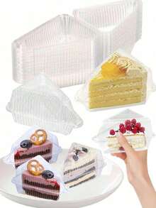 25/50pc Triangular Mousse Baking Packaging Box, Disposable Plastic Cake Container, Thickened Transparent Plastic Cake Slice Container, Suitable For Dessert Packaging, Bakeries, Coffee Shops, Muffins, Mousse, Pastries, Sandwiches, Tiramisu, Sealed Transparent Baking Packaging - 無色 - 查看 2