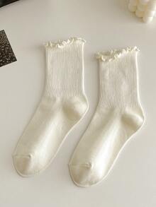 1 Pair/6 Pairs Women's Multi-Color Ruffle Trim Mid-Calf Socks, Warm And Cute Lace Socks For Autumn/Winter - Multicolor - View 16