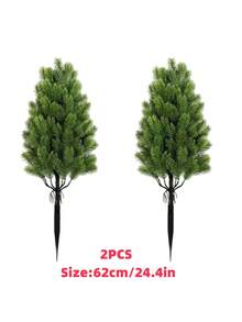 2 brazi de Crăciun artificiali din ace de pin - verdeață realistă pentru interior/exterior, inserții robuste cu țepi negri pentru pământ, fabricați din plastic rezistent la intemperii, potriviți pentru decorațiuni de sărbători în grădină și terasă, aceste mini ornamente de sărbători moderne, care nu necesită întreținere, sunt perfecte pentru Crăciun și Ziua Recunoștinței
