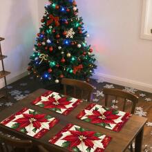 1 Stück/4 Stücke/6 Stücke/100 Stücke Weihnachten Poinsettia Muster Tischsets, maschinenwaschbar rechteckige Polyester Tischsets, Tischplattenabdeckungen, isolierte Tischsets, Restaurant Tischdekoration, Party Zubehör, Weihnachtsdekoration, Heimdekoration - Verschiedenfarbig - Übersicht 6