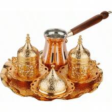 2023 Turkish Greek Arabic Coffee Full Set With Cups Saucers Lids Sugar Bowl Tray And Copper Coffee Pot 12 Pcs