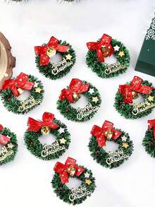 1-10pcs Mini Christmas Wreaths, Artificial With Red Bow And Golden Bells, Christmas, Thanksgiving, Holiday Decor, Gift Wrapping, Christmas Tree Ornaments, Fireplace Decor, Wall Hanging, Tabletop Decor, Party Supplies, Home Decor, Autumn Decoration, Living Room Decor - Multicolor - View 5