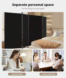 TUKAILAi Panel Screen With 4 Panels Fabric Folding Room Divider Movable Privacy Screen For Living Room Bedroom - Black - View 5