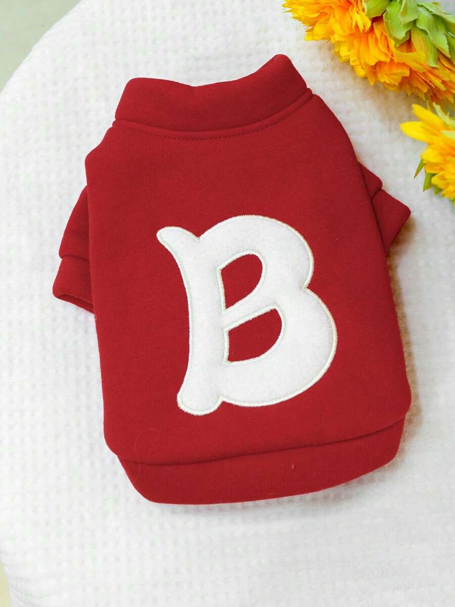 1 chiếc quần áo cho thú cưng, áo hoodie in chữ B dễ thương dành cho chó và mèo nhỏ, ấm áp và thoải mái, thích hợp cho mùa thu/đông. - Đỏ - Xem 1