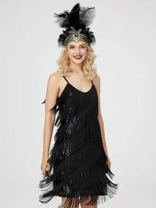 1 pieza Diadema de fascinador de Halloween con plumas, tocado de plumas y lentejuelas para mujer para carnaval, fiesta de disfraces, Cosplay, Vegas Showgirl, accesorios de Halloween, bufanda de invierno cálida, diademas para el cabello, bandanas de invierno, accesorios para el cabello de mujer