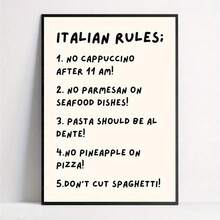 1Pc Canvas Poster - Italian Rules Typography Art Print, Modern Retro Art Deco Style Frameless Poster For Home Office, Living Room, Kitchen - Ink On Canvas Wall Hanging Decor, Indoor Use Only No Frame