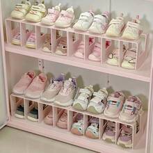 2/4 pezzi Portascarpe in stile nordico semplice, mobiletto portascarpe domestico con ripiani a strati, organizer portascarpe, portascarpe salvaspazio da interno, divisore per ripiani - Rosa - Visualizzare 2