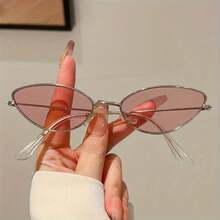 1 Pair Women New Cat Eye Model Fashion Glasses Exquisite Small Frame Popular Multicolor Entry Luxury Style Metal Edge Design  Men Glasses - 銀粉色 - 查看 1
