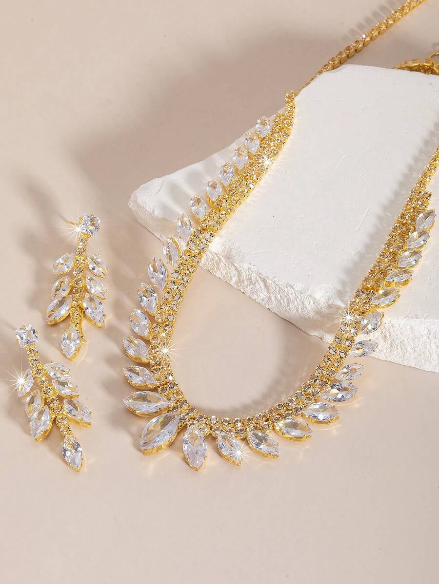 Gold Horse Eye Geometric Necklace & Earrings Jewelry Set