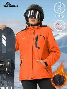 NASBING Women's Winter Skiing Jacket Water Resistant Windproof Thermal Lined Hooded Thermal Winter Clothes Windbreaker Hiking Skiing Camping Mountaining Coat,Skiing - Orange - View 3