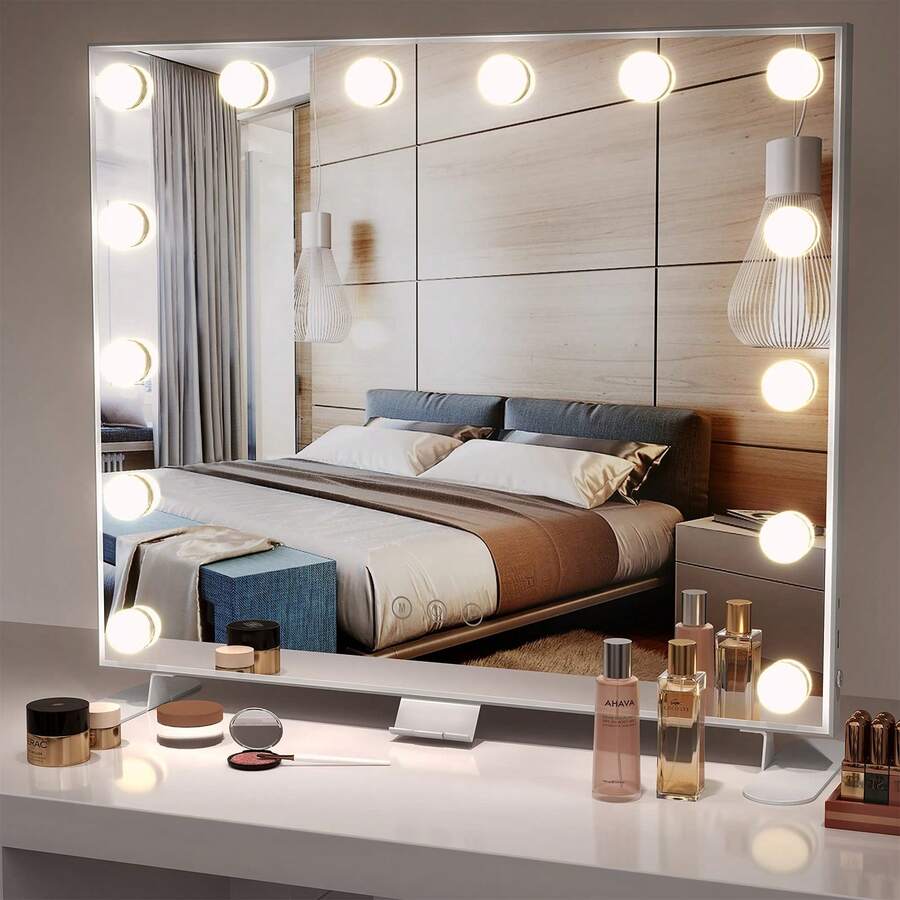 Dripex Vanity Mirror With Lights, 60 X 52 Cm Large Lighted LED Makeup Mirror With 14 Dimmable Bulbs, 3 Color Modes, Adapter Plug, Tabletop Or Wall Mounted Mirror For Bedroom Dressing Room - 14led - View 1