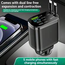 [Super Fast 4-In-1 Car Charger] 4-In-1 Super Fast Compact Car Charger - Scalable Car Charger With Dual Retractable Cables And Two USB Ports, Compatible With Iphone 15/14/13 Pro Max
