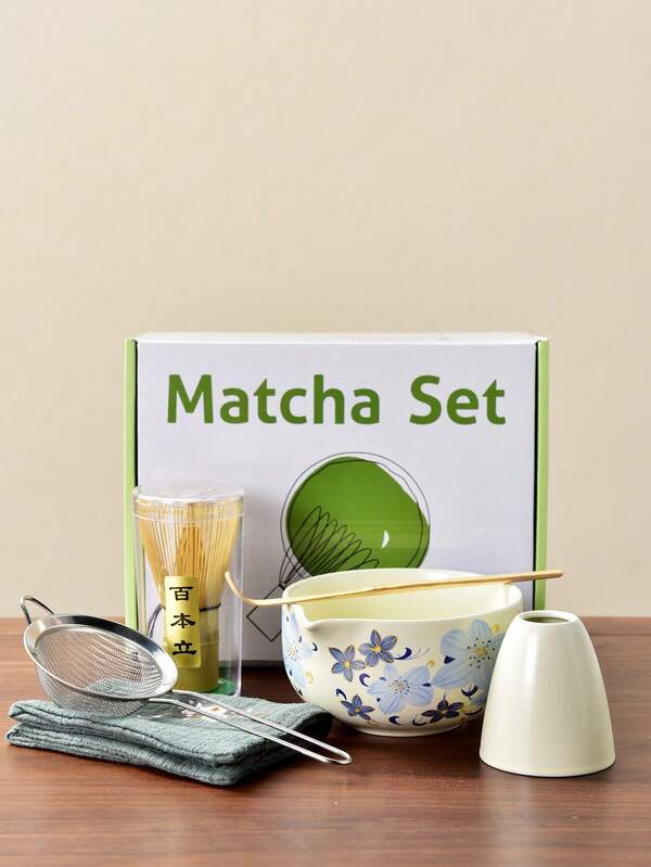 1 peça/6 peças/7 peças Conjunto de Matcha, Tigela de Cerâmica para Matcha, Panda Fofo/Lírio Azul e Branco, com Lata Vedada, Pano de Chá, Portátil, Conjunto de Cerimônia de Matcha Japonesa - 6 peças Utensílios de Chá de Bambu Japoneses - Conjunto Decorativo Tradicional Completo