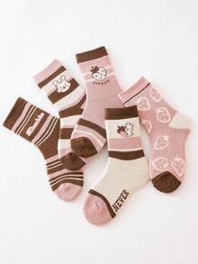 5 Pairs Kids' Thick Thermal Lined Mid-Calf Socks, Warm For Cold Weather, Suitable For Indoor, Outdoor, Sports Wear In Autumn/Winter