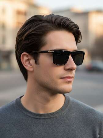 1 件男士方框经典时尚眼镜，户外日常旅行防紫外线配件，男士礼物，节日礼物