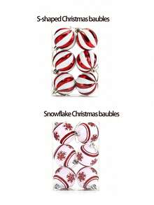 Juego de 12 piezas/6 piezas de bolas decorativas para árbol de Navidad, bolas pintadas en rojo y blanco, adecuadas para árbol de Navidad, colgantes de ventana, decoración de fiestas, hogar, chimenea, escalera, corona, decoración navideña interior y exterior - Fiestas aplicables: Navidad, Nochebuena, Año Nuevo, Boda, Fiesta de cumpleaños