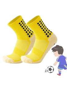 1/5 Pairs Kids/Teens Sports Socks, Colorblock Football/Basketball/Cycling Crew Socks, Non-Slip Athletic Socks