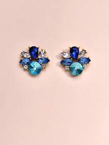 1 par de pendientes geométricos para mujer, de aleación con baño electrolítico, de cristal de colores y piedras de imitación, pendientes de moda de alta gama