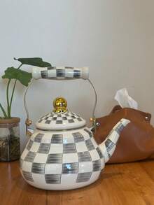 1 Juego de tetera/cafetera con patrón de cuadros, estilo versátil adecuado para la cocina, la sala de estar y el patio, un gran artículo de regalo