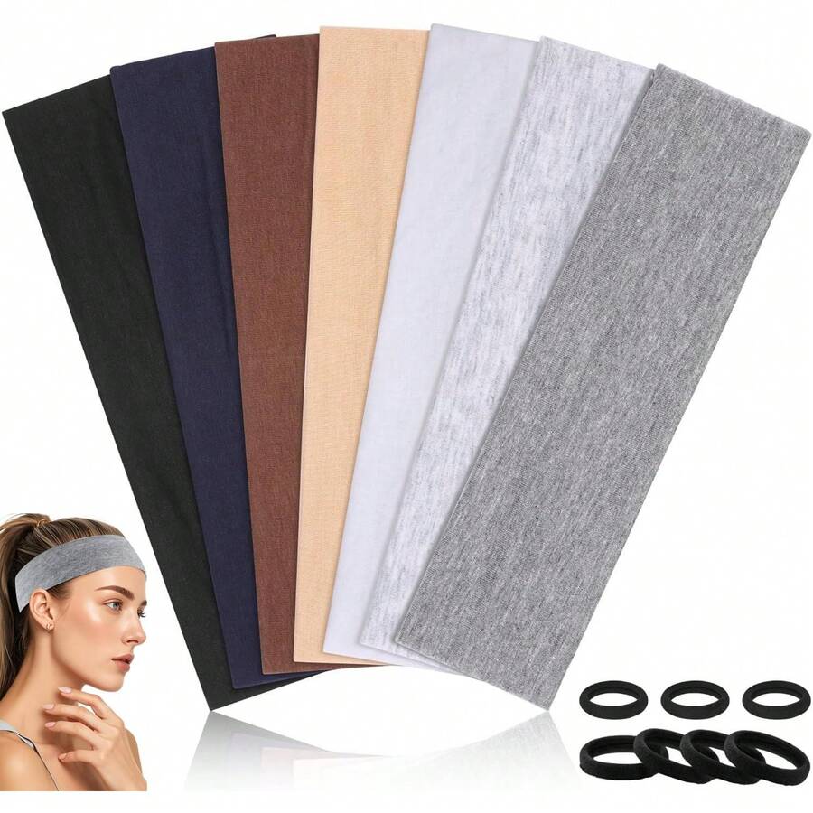 7 colores diadema de algodón, diadema deportiva + 7 bandas para el cabello, diadema elástica suave que absorbe el sudor para hombres y mujeres, adecuada para yoga, fitness, correr, ciclismo y gimnasia - 1 - Ver 1