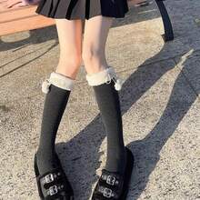 Lolita Over-The-Knee Socks For Women, Autumn And Winter Long Thick Japanese JK Lolita White Black Calf Socks, Autumn Accessories Leg Warmers Long Socks - bê xám - Xem 6