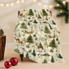 1pc Christmas Flannel Blanket, Cozy Soft Plush Throw With Gingerbread Man, Candy Cane, Snowflake & Christmas Tree Patterns, Festive Holiday Decor Blanket For Couch Bed, Warm Xmas Gift Blanket