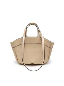 2024秋季新款PU皮革托特包，时尚大容量棕色通勤手提包带内袋，购物袋 - 卡其色 - 查看 6