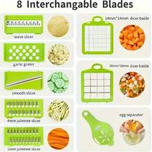 HOMEFINESSE 16-In-1 Multifunctional Vegetable Chopper With 8 Blades Portable Stainless Steel Cutter For Salad Garlic & More Kitchen Gadgets Cooking Kitchenware Cutting Green Utensils Watermelon Cutting Tool Chicken Shredder Slicer Kitchen Accessories