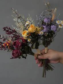 1束新款毛边玫瑰雏菊人造花束，小型复古欧式风格餐桌家居装饰