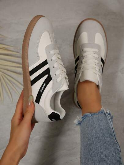 Plus Size Women's Gray Casual Sneakers, Colorblock Fashion Flat Lace-Up Comfortable Non-Slip Athletic Shoes