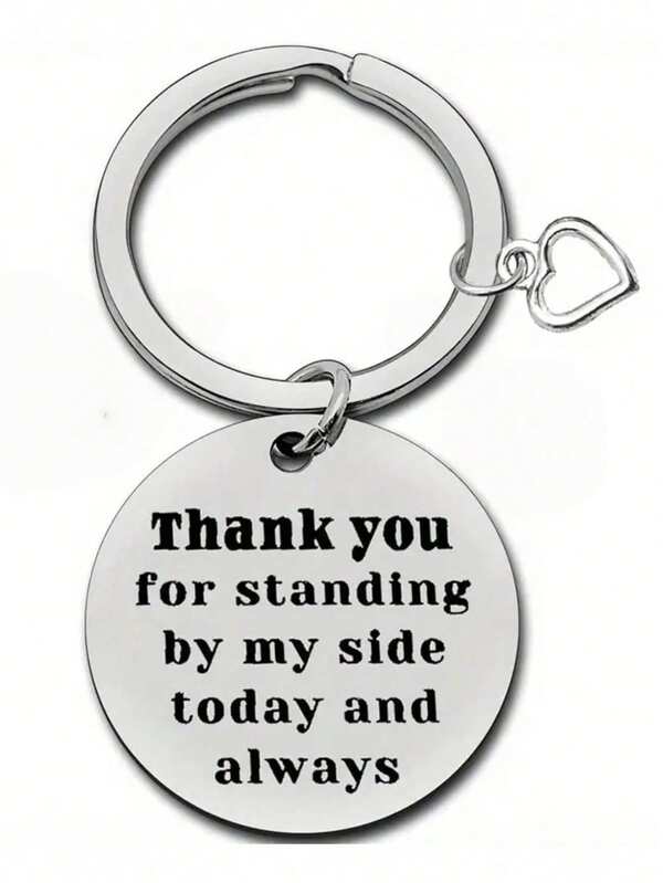 1 peça Presente para Madrinha - Chaveiro Redondo em Aço Inoxidável "Obrigada por estar ao meu lado hoje e para sempre" com Formato de Coração - Lembrancinha de Casamento, Acessório para Carro, Pingente para Bolsa, Estilo Escolar, Fofo, Gótico, Y2K, Natalino, Acessórios para Carro, Professora, Amiga, Irmã, Ideias de Presente