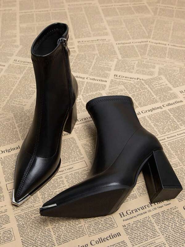 2025 Spring & Autumn New Elegant Ankle Boots For Women, Pointed Toe Design With Thick Soles, Suitable For Various Occasions, Short Boots For Autumn/Winter Fashion Outfits, Commuting & Office Wear