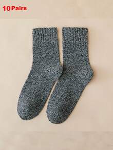 5 Pairs Men Thick Wool Knit Socks, Warm Casual Unisex Mid-Calf Socks Suitable For Autumn And Winter, Women Knee High Socks And Tights, Fall